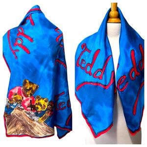 Vintage Teddy Bear Hand Painted Silk Scarf